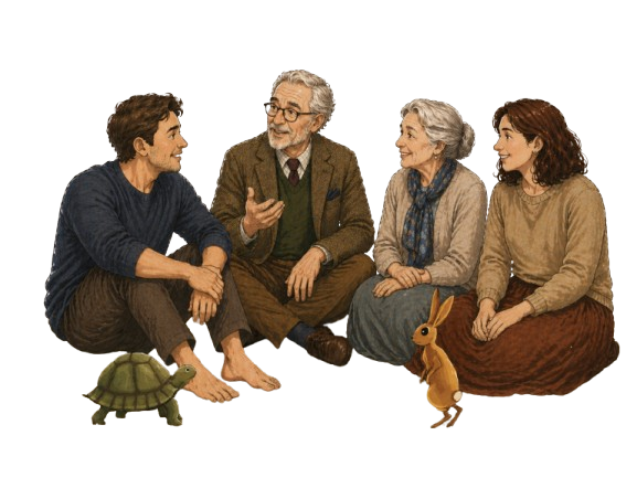 Two adults of different generations sharing tea and conversation